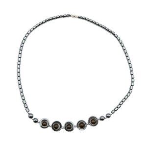 Hematite Necklace with Brown Glass Accent Beads – 18 Inches
